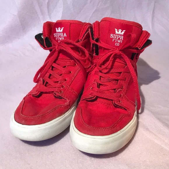 Supra all red high tops sneakers canvas lace up kicks - Picture 3 of 10